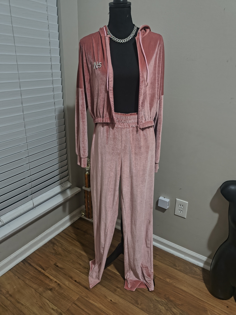 Velour Hoodie & Wide-Leg Pants Set - Pink